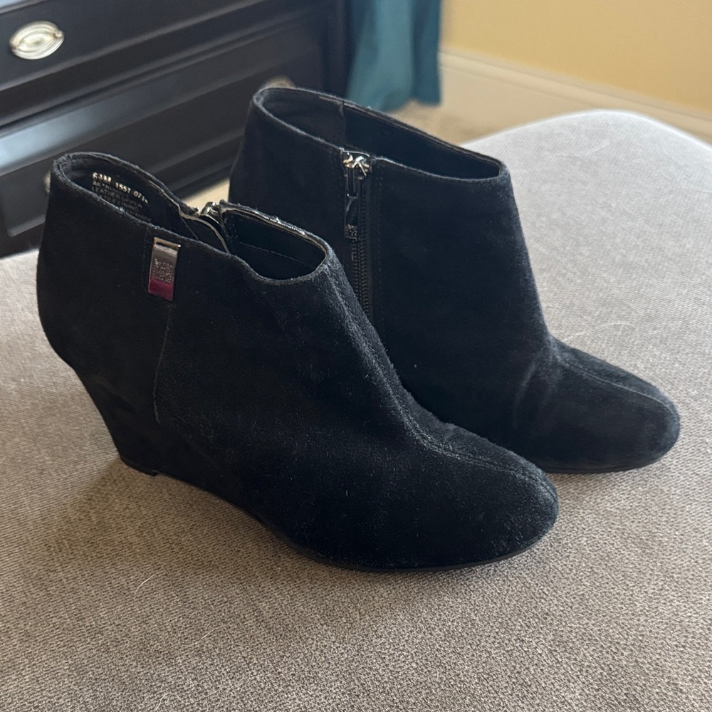 Anne Klein Black Suede Ankle Booties